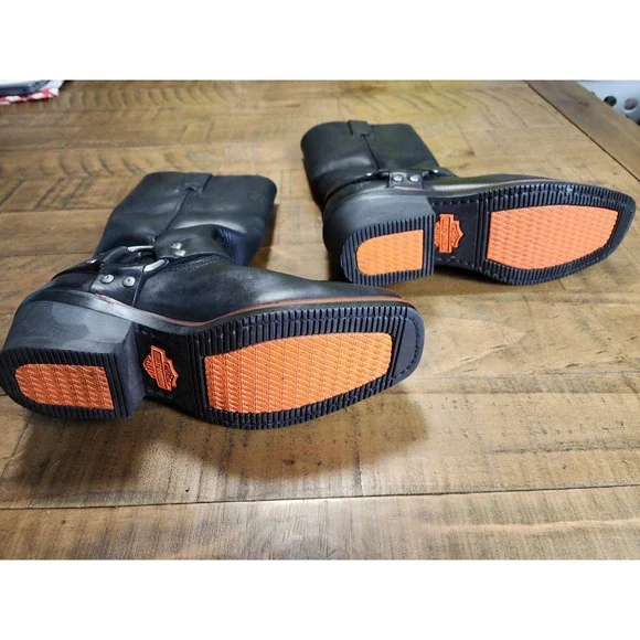 Harley Davidson Womens Black Leather Harness Biker Boots Square Toe 85145 Size 8 - Picture 3 of 9